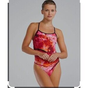 TYR Women's Durafast Elite Cutoutfit Gladius pink/orange abstract Swim Sz 32 New